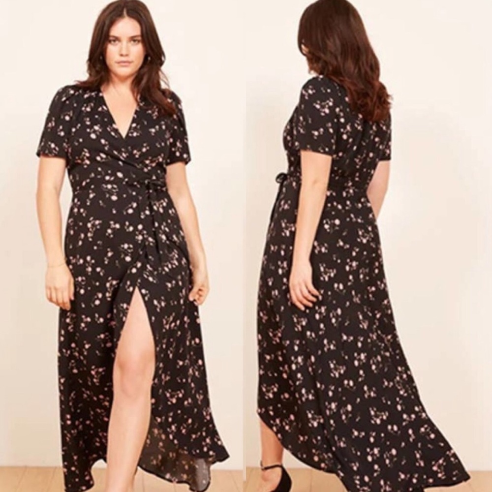 Reformation Foster Wrap Dress Ensenada Pink Black Floral ES 2X